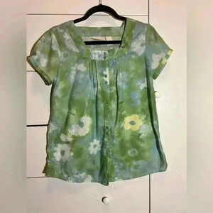 Kim rogers short sleeve embroidered patterned button down blouse